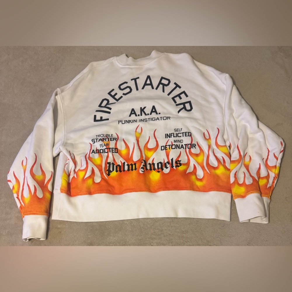 Palm Angels Fire Starter Crew Neck Pull Over Sweatshirt Men Size Medium Y2K Rare - Picture 1 of 6